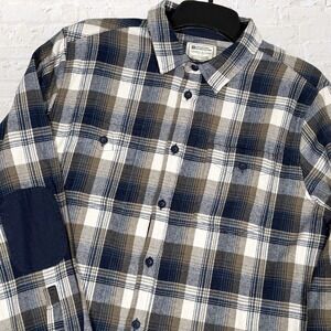 Mountain Warehouse Lumberjack Flannel Shirt Size XL Blue Plaid Elbow Patches NWT